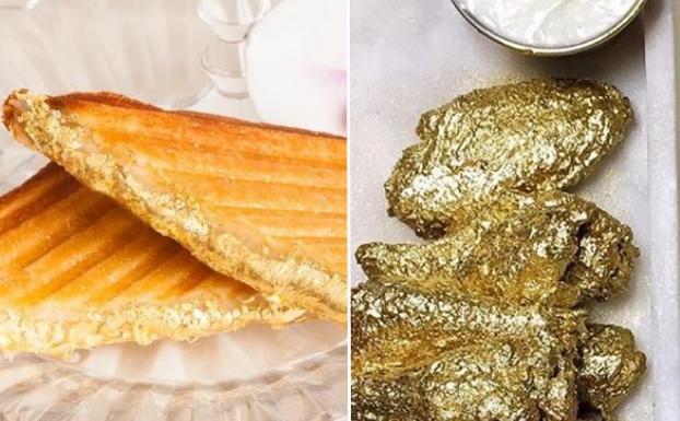 Sólo para 'foodies': alitas de pollo y sandwiches bañados en oro