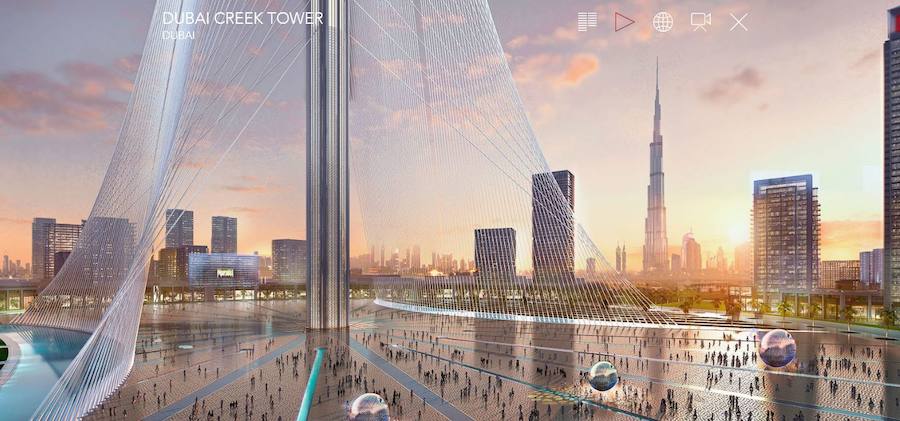 La torre La torre de Dubai Creek, diseñada por el arquitecto e ingeniero valenciano Santiago Calatrava, acaba de completar su cimentación, marcando "un nuevo hito en el proceso de su construcción". A comienzos del mes de septiembre de 2017 comenzó a verterse el hormigón que se ha prolongado durante ocho meses, dos menos que los previstos, destacan desde el estudio del autor. La cimentación de la Torre se ha desarrollado a través de múltiples capas escalonadas de hormigón de aproximadamente 20 metros de grosor que cubre y transfiere la carga a los pilotes de la base. Para cumplir este hito, ha sido necesario verter 50.000 metros cúbicos de hormigón, con un peso total cercano a las 120.000 toneladas, equivalente a la torre CN de Canadá. También ha sido necesario utilizar 16.000 toneladas de acero para reforzar la estructura, equivalentes a más de dos veces el peso de la Torre Eiffel.