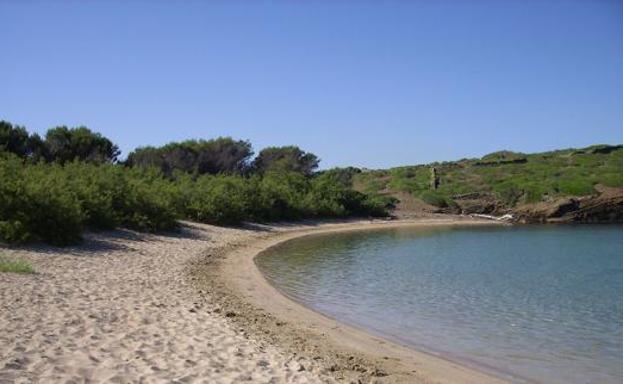 Vista de la Playa Es Tamarells de la Isla Colom. 