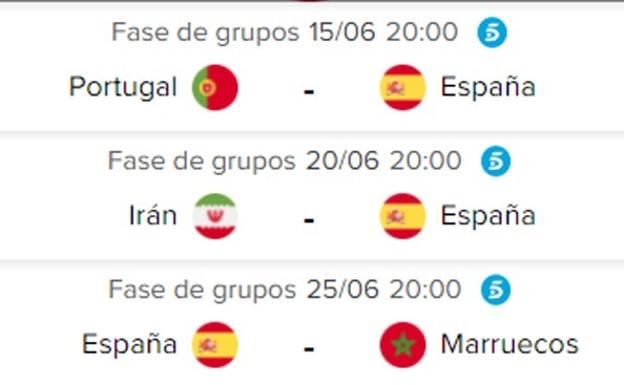 Día, horario y televisión de los partidos de España en el Mundial de Rusia 2018