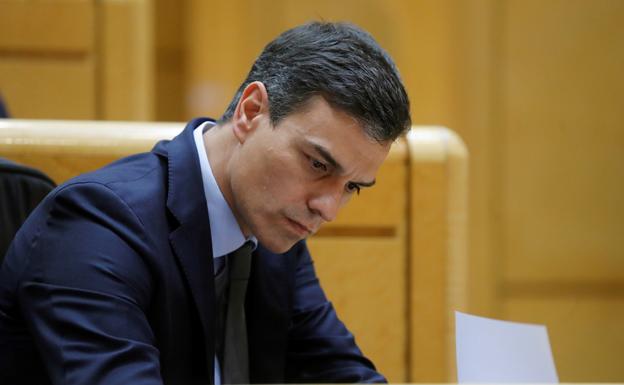 El presidente del Gobierno, Pedro Sánchez, este martes en el Senado.