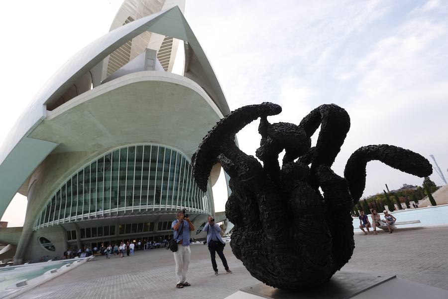 La Ciutat de les Arts i les Ciències de Valencia tiene desde este miércoles seis nuevas esculturas, creadas por el artista Tony Cragg (Liverpool, 1949), que decoran algunos de sus lagos y pasillos más emblemáticos gracias al mecenazgo de la Fundación Hortensia Herrero. La exposición 'Seis Esculturas', inaugurada por el propio artista y Hortensia Herrero, permitirá a los visitantes del complejo diseñado por Santiago Calatrava disfrutar de la obra del británico hasta el 4 de noviembre. 