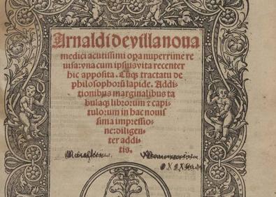 Imagen secundaria 1 - Grabado que representa la partida de la Expedición Balmis. Volumen con textos científicos de Arnau Vilanova. Frontispicio de una edición del Llibre de Les Dones del XVI.
