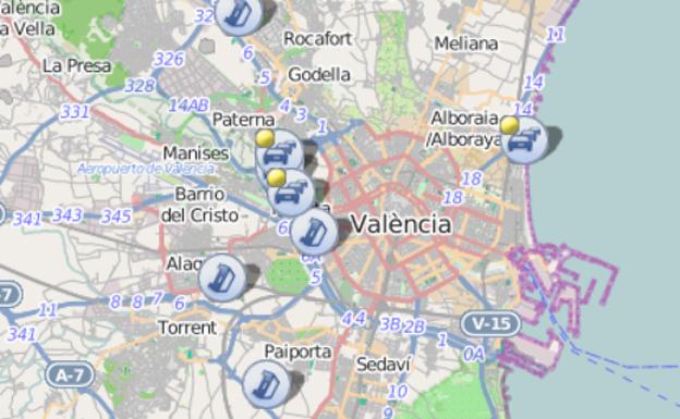 Los atascos de la V-30 y el de la V-21, en un mapa de la DGT.