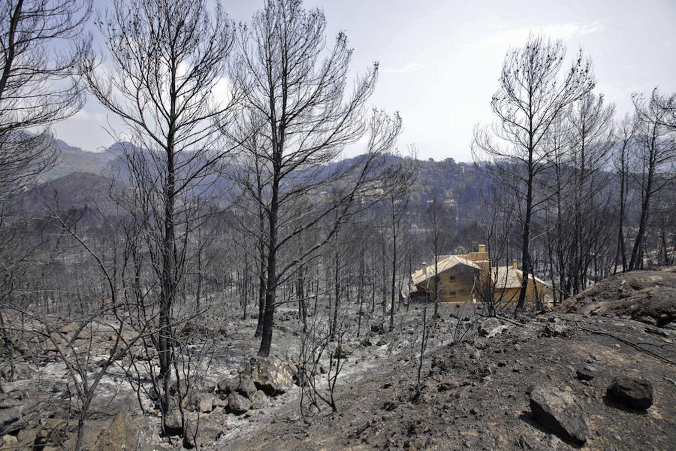 Una de las viviendas afectadas por el incendio forestal de Llutxent en la zona de la Marxuqera (Gandía). 