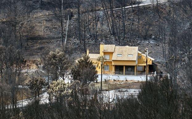 Vivienda en plena zona del incendio de Llutxent.