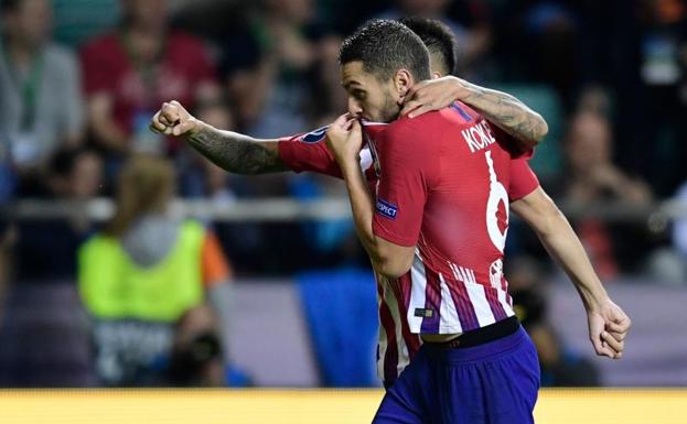 Koke celebrando su gol, el cuarto para los rojiblancos