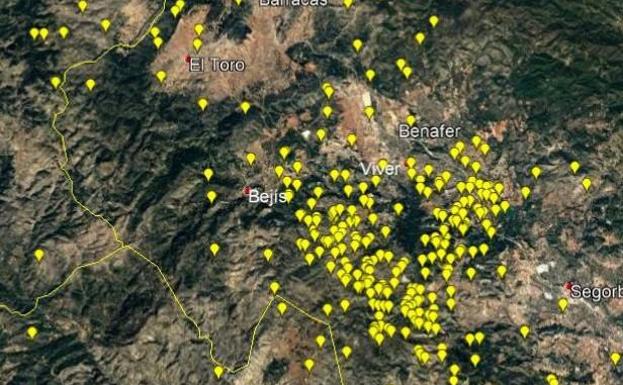 Mapa de rayos sobre la Comunitat Valenciana.