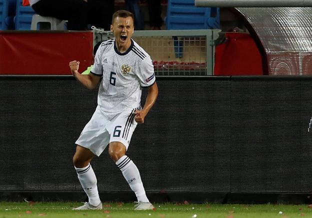 Cheryshev celebra un gol con la selección. 