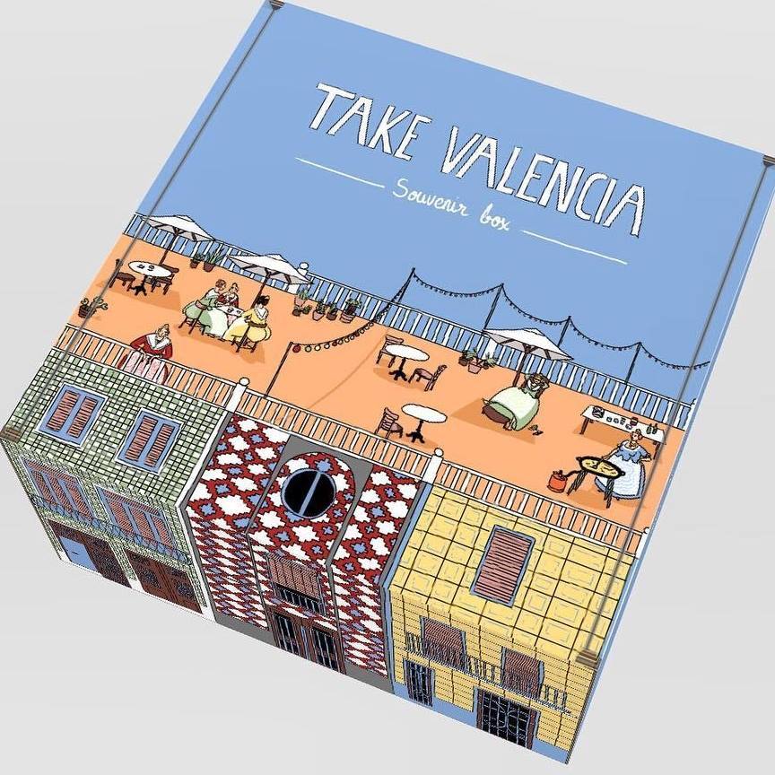 Take Valencia. Caja de productos valencianos como souvenir para turistas. 