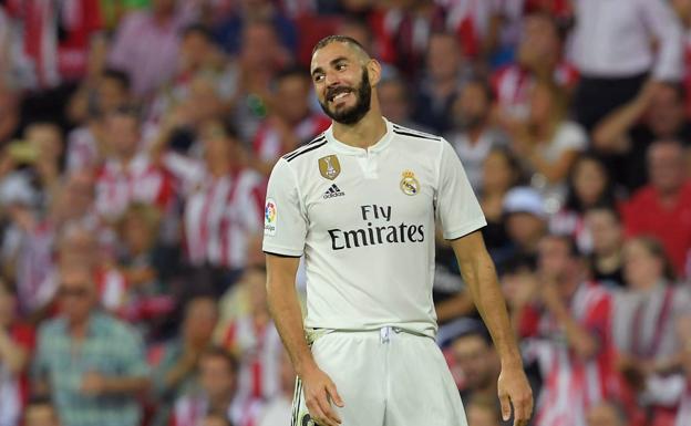 Karim Benzema, durante el partido ante el Athletic. 