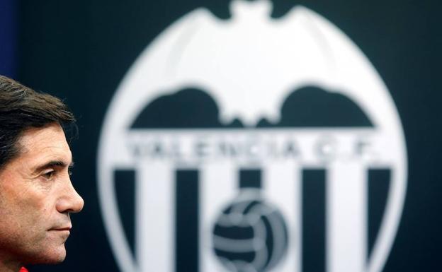 El técnico del Valencia Marcelino García Toral, durante la rueda de prensa con motivo del partido de la primera jornada de la fase de grupos de la Liga de Campeones, que disputan mañana miércoles 19 contra el Juventus en el Mestalla 