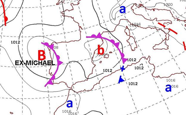 Mapa de isobaras previsto para el lunes 15 de octubre.