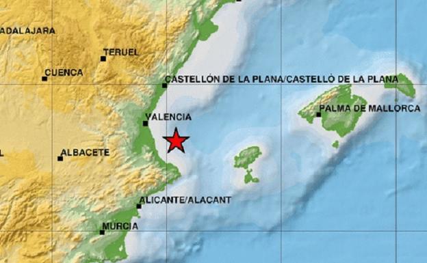 Epicentro del terremoto de magnitud 4 ante la costa valenciana.