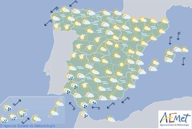 Mapa de la previsión hasta las 12.00 h. de este lunes. 