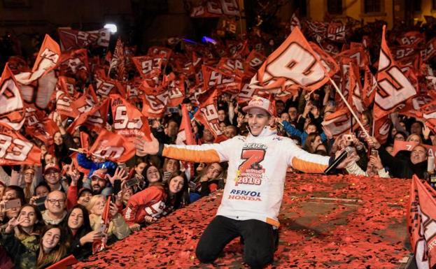 Marc Márquez, durante la celebración de su título mundial.