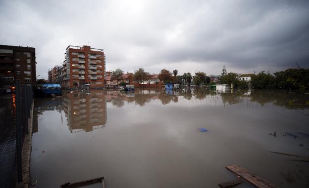 Terreno anegado de agua en la Malvarrosa, próximo a la acequia de Vera. 