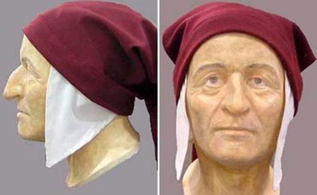 Reproducción del rostro de Dante, realizado por la Universidad de Bolonia.