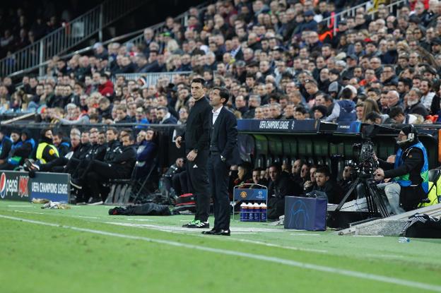 Marcelino, durante el encuentro de Champions contra el Manchester United. 