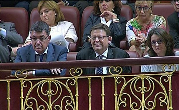 Enric Morera, Ximo Puig, Mónica Oltra e Isabel Bonig en el Congreso de los Diputados.