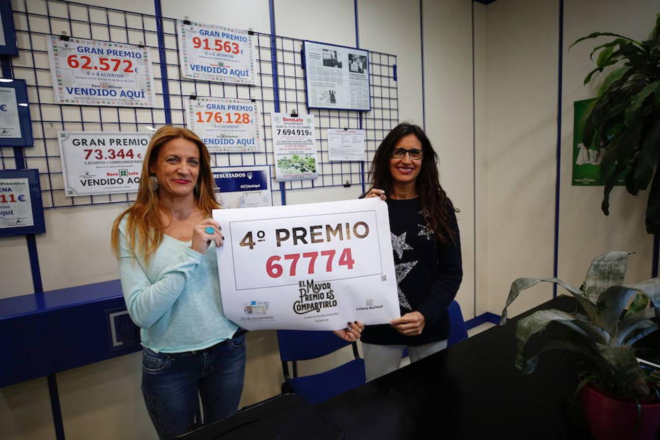 El cuarto premio ha sido para el número 67774, dotado con 200.000 euros a la serie y ha dejado 2 millones en la ciudad de Valencia, gracias a los cien décimos vendidos en la administración doña Concha, en el camino de Picanya.