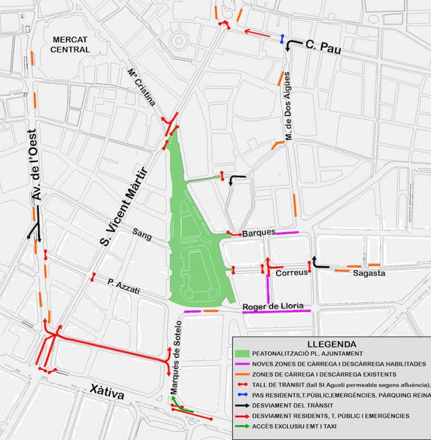 Plano de restricciones al tráfico en el centro de Valencia. 