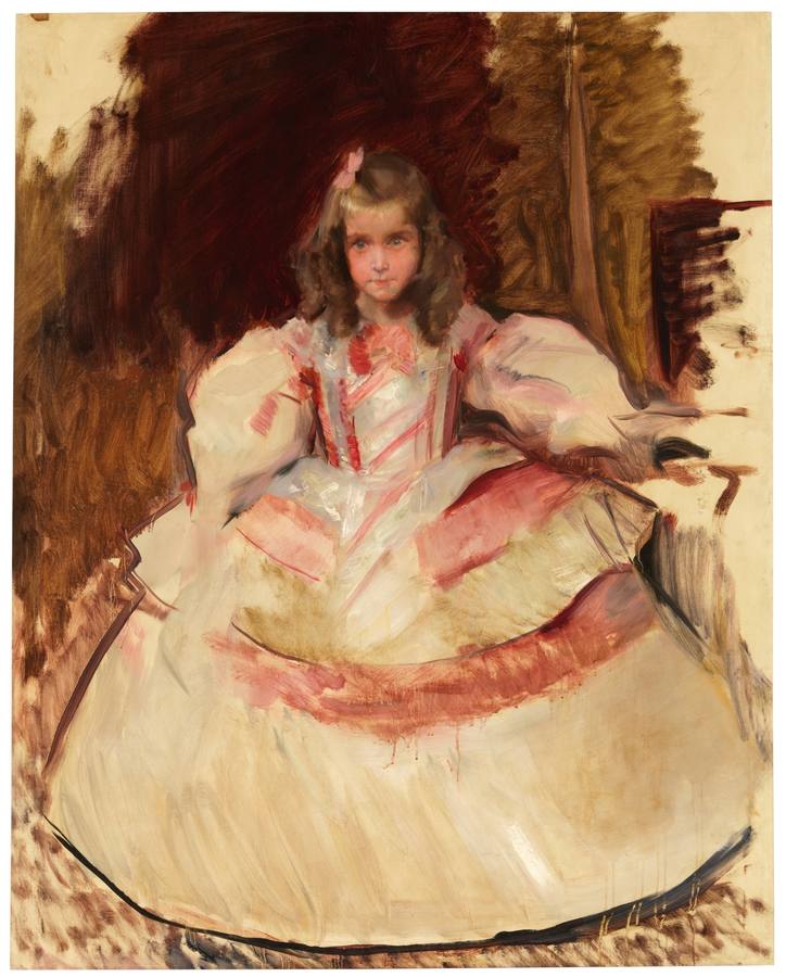 María Figueroa vestida de menina. Sorolla. 1901. Este trabajo de los inicios del siglo XX tiene unas dimensiones de 151,5 X 121 centímetros.