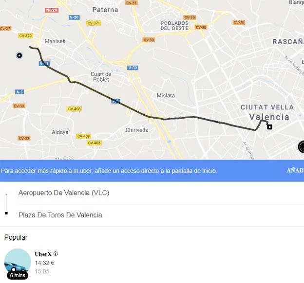 Precio de Uber Valencia