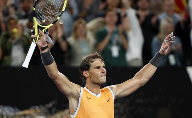 Rafa Nadal celebra su triunfo ante De Miñaur.