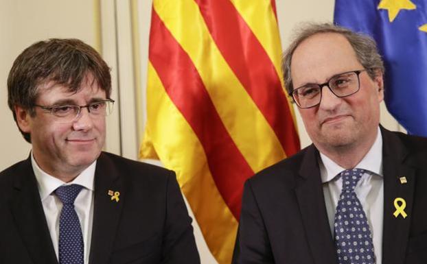 Puigdemont y Torra durante su comparecencia en Bruselas. 