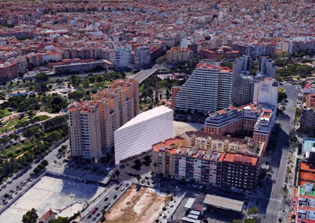 Figuración virtual del edificio previsto entre las calles Río Escalona y Penya-Roja. 