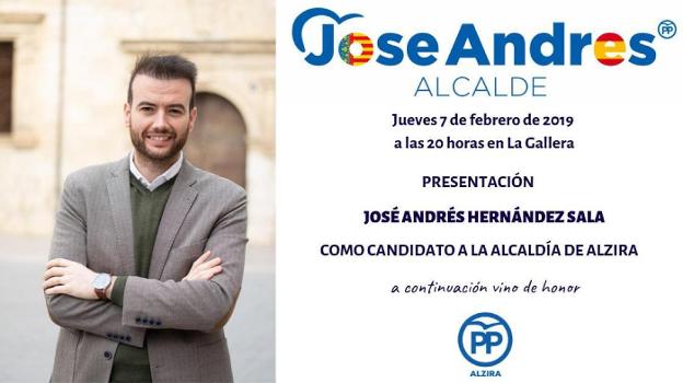  Presentación. Cartel de la presentación de José Andrés Hernández como candidato a la alcaldía de Alzira. 