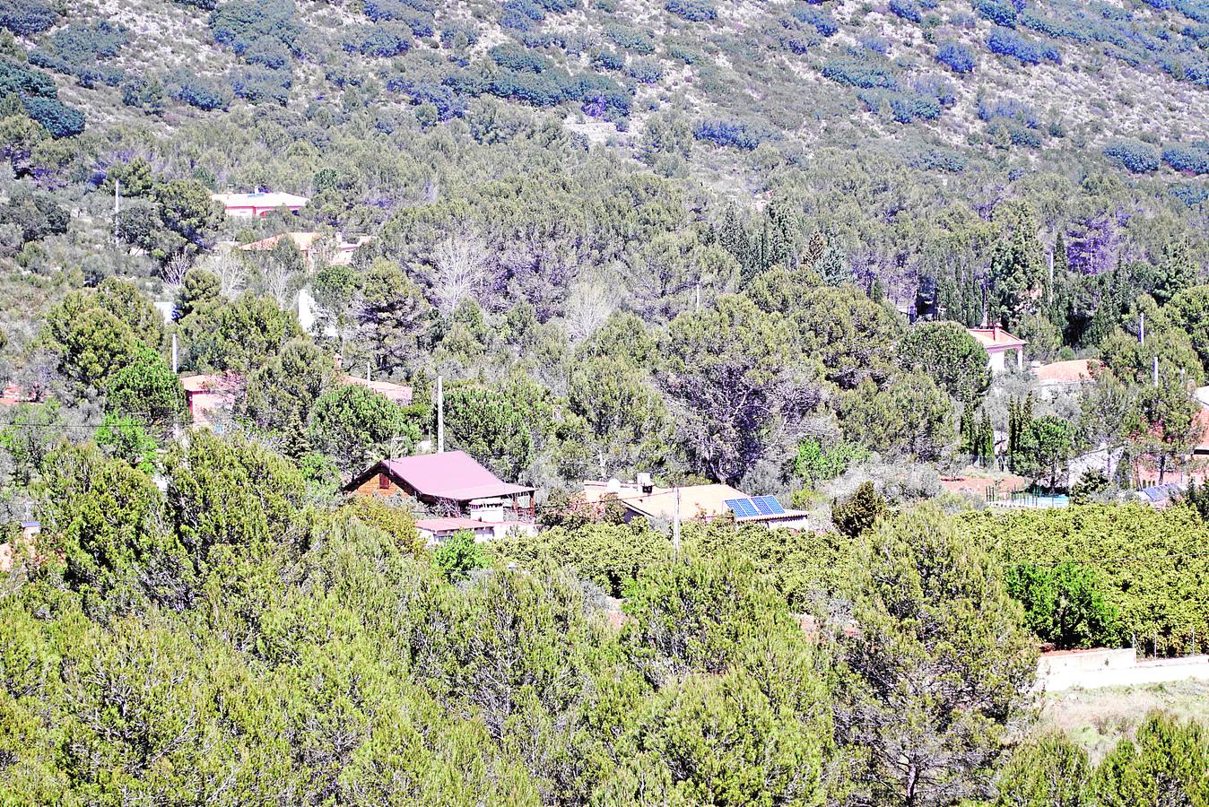 Casas en riesgo. Un claro ejemplo del riesgo de los chalés diseminados sin franja de seguridad, en Villalonga .