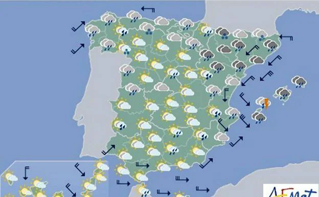 Previsión Aemet para el lunes, de 12 a 24 horas.