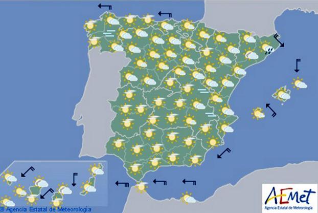 Previsión de Aemet para el lunes 29 de abril, de 0 a 12 horas. 