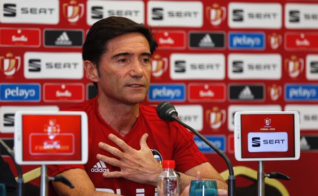 Marcelino, en la rueda de prensa previa a la final de Copa Barcelona-Valencia.