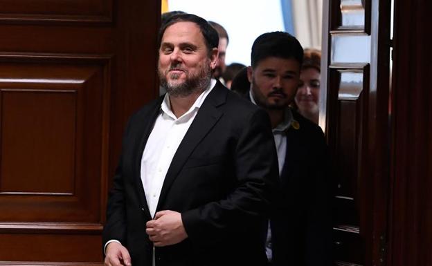 Oriol Junqueras, sonriente, en su última entrada al Congreso. 