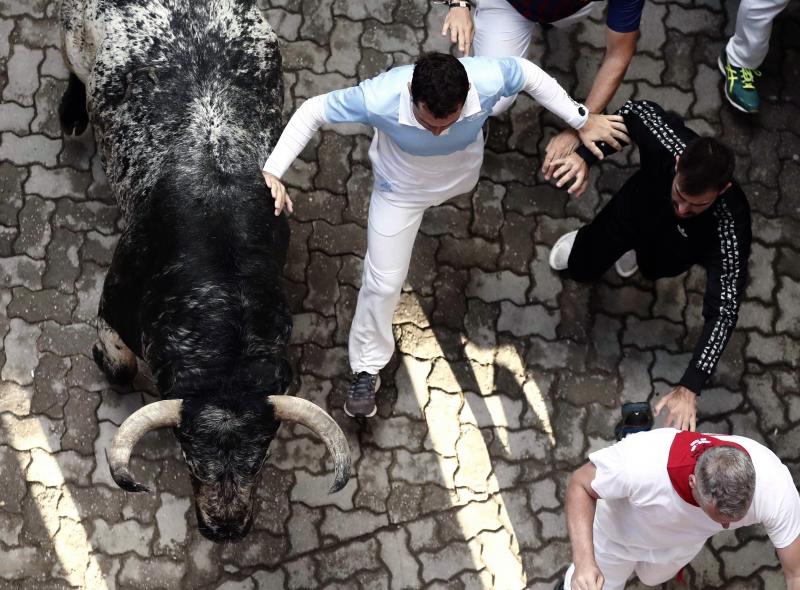 Fotos: Segundo encierro de San Fermín muy veloz y limpio de los toros de Cebada Gago