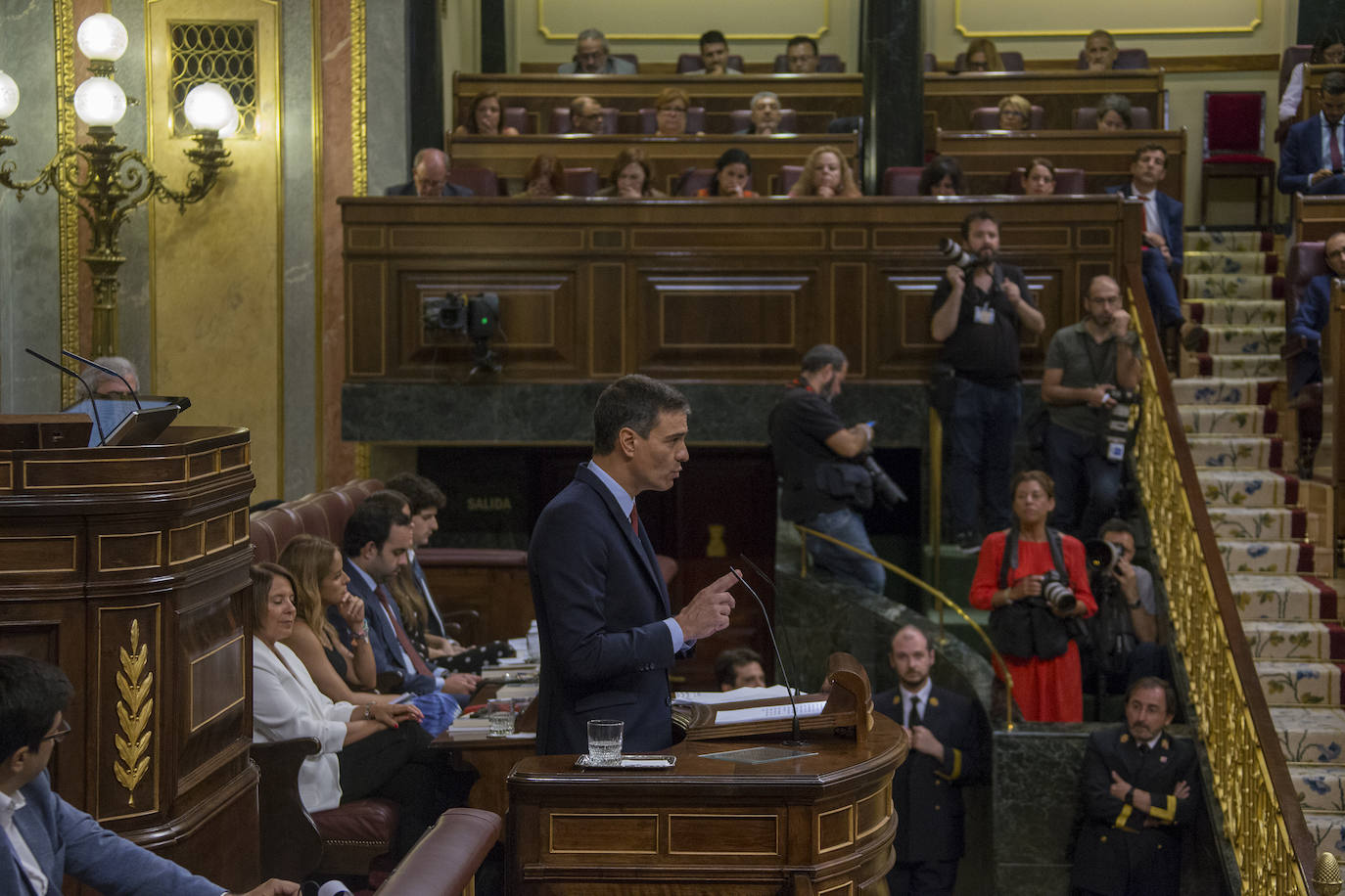 Pedro Sánchez durante la réplica a Pablo Casado.