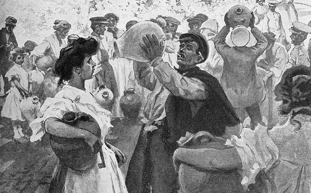La sed estival, o cómo se bebe en Madrid. Revista Blanco y Negro, 1906. Wikimedia CC PD.