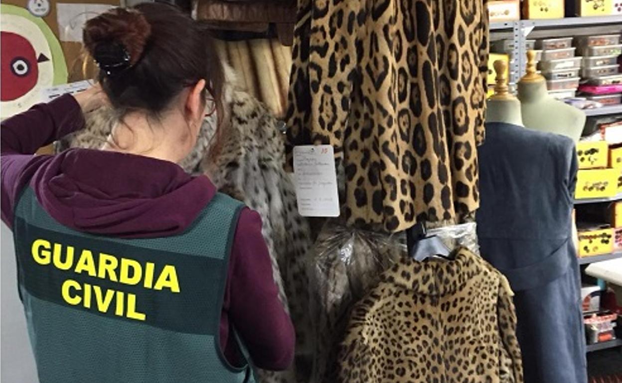 Prendas fabricadas con pieles de jaguar y leopardo incautadas por la Guardia Civil