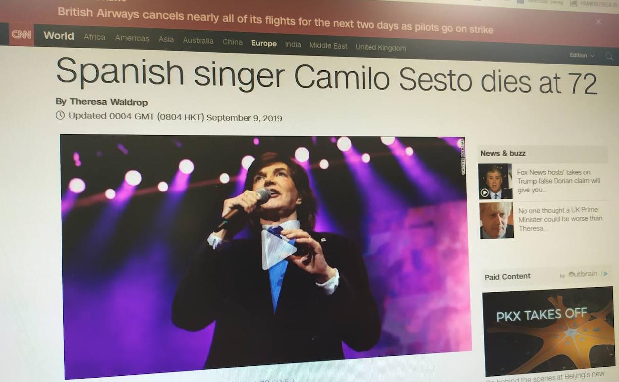 Noticia de la CNN sobre la pérdida de Camilo Sesto. 