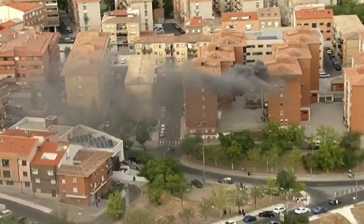 Imagen emitida en directo durante el final de la etapa en Toledo.