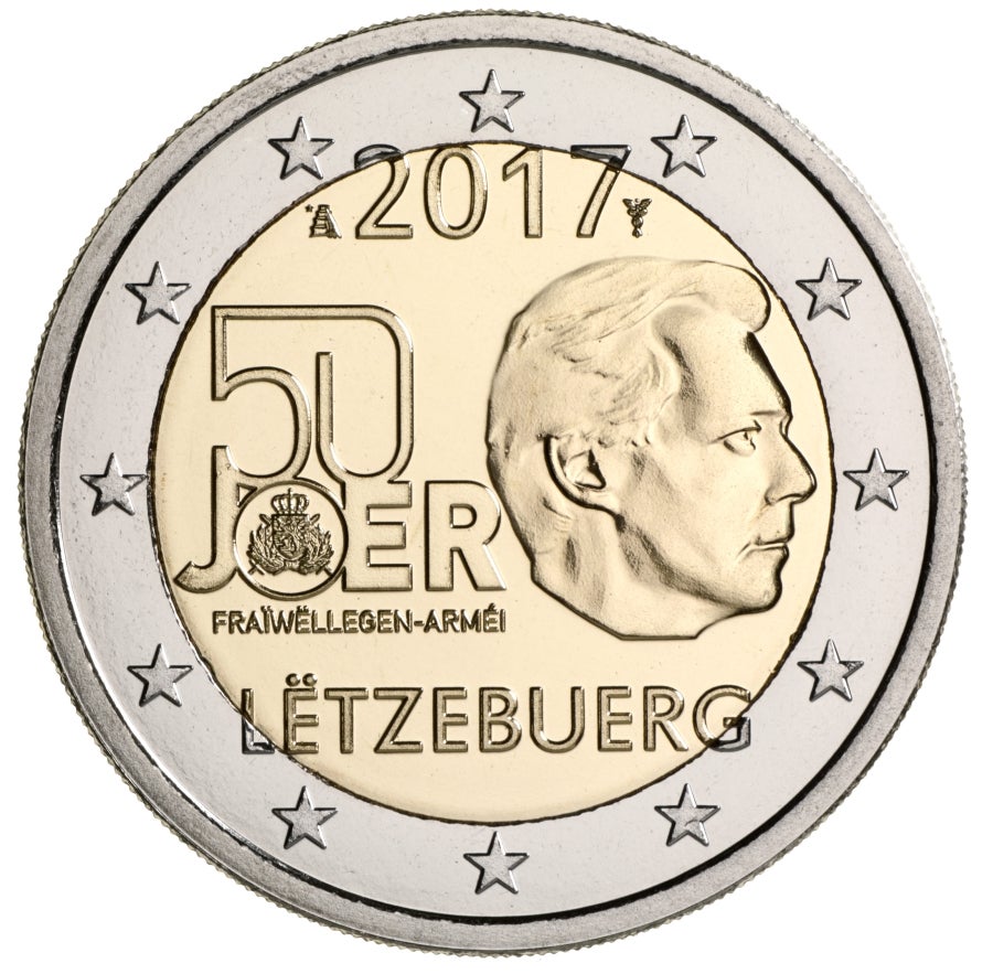 Luxemburgo 2017. Esta moneda salió a la luz con una tirada de 300.000 piezas. Aunque tan sólo ha pasado un año, su precio se ha multiplicado por 2, ya que actualmente el precio de esta moneda sin circular es de 4 euros. Un precio que seguirá subiendo, según los expertos.