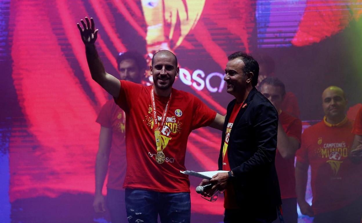 Quino Colom en la celebración del Mundial de Baloncesto. 