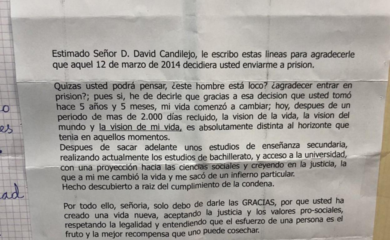 La carta enviada por el recluso al juez de Sevilla.