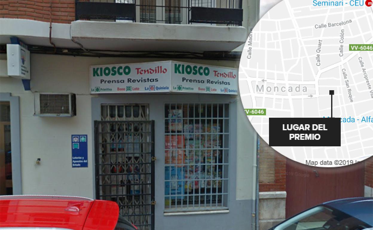 Kiosco donde se selló el boleto ganador de la Bonoloto en Moncada (Valencia).