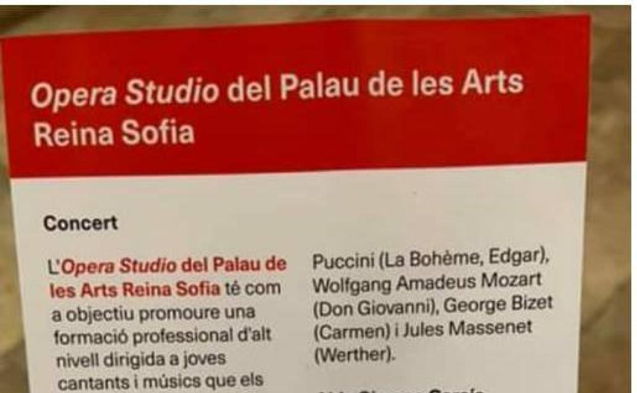 En el programa del concierto del jueves, se utiliza el término 'Opera Studio del Palau de les Arts Reina Sofía'. En la web del coliseo, se mantiene el original. 