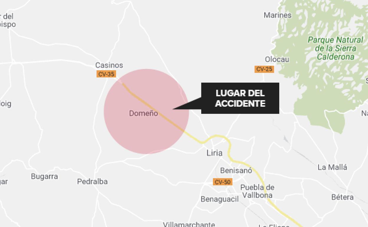 El accidente ha tenido lugar en la CV-35, en el término municipal de Domeño. 