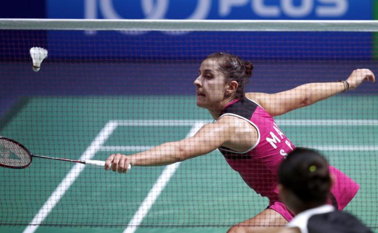 Carolina Marín, durante su partido de semifinales del Abierto de Francia. 